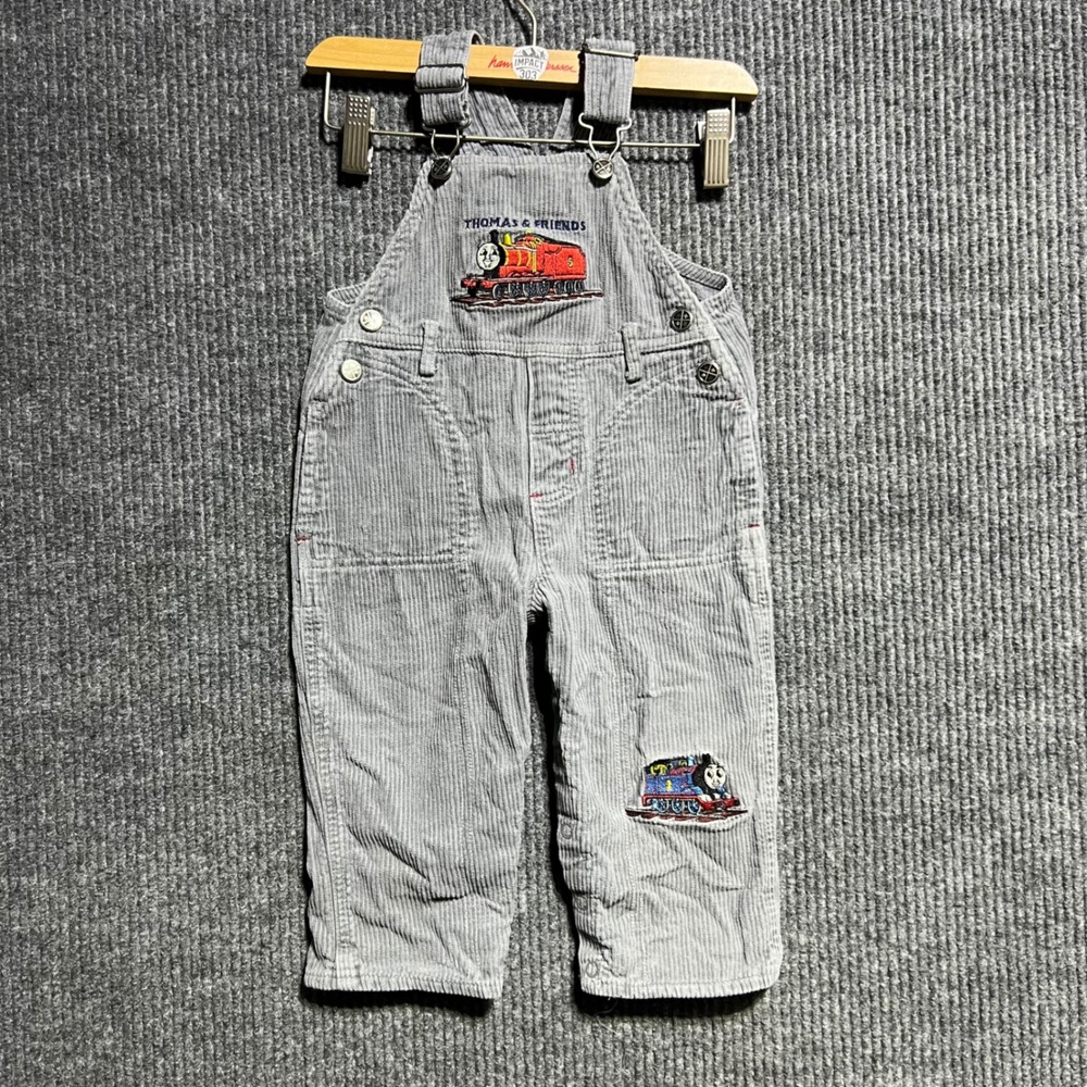 Vintage Thomas & Friends Overalls Toddler 12M Grey Corduroy Embroidered James